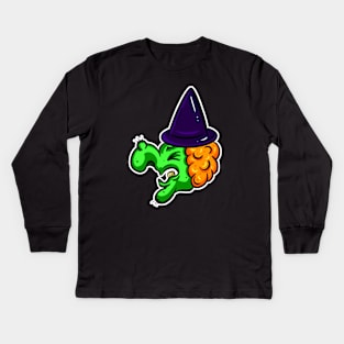 Halloween Green Witch Cartoon Wart Kids Long Sleeve T-Shirt